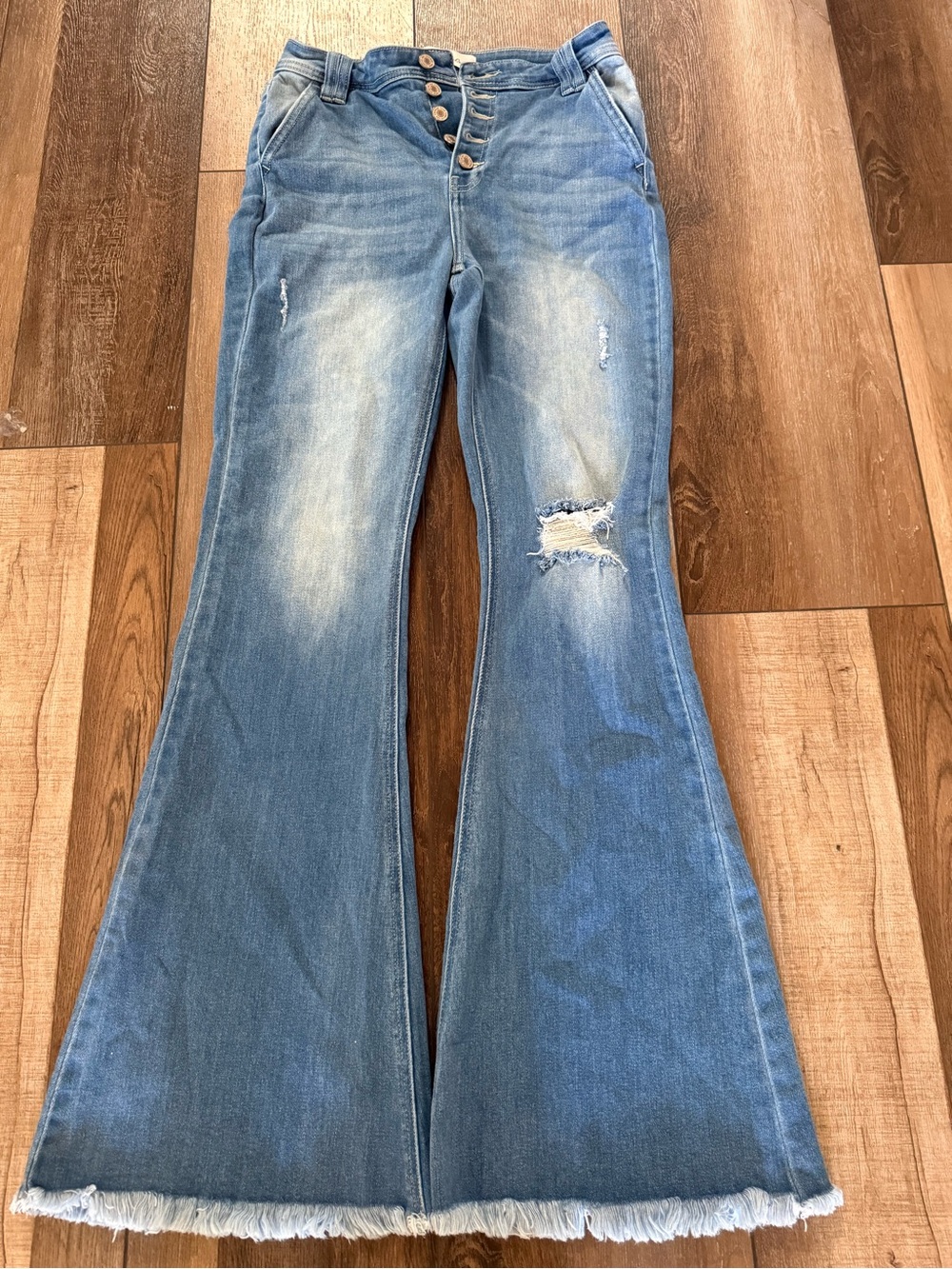 High-Rise Distressed Flare Jeans - Light Blue